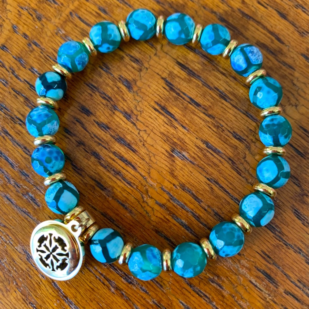 Teal Rustic Cuff bracelet with gold accents (NWOT)